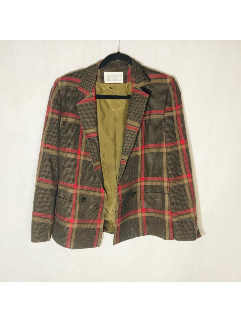 Sports Galore blazar plaid brown black pockets button wool medium bust 18" READ - Picture 2 of 12